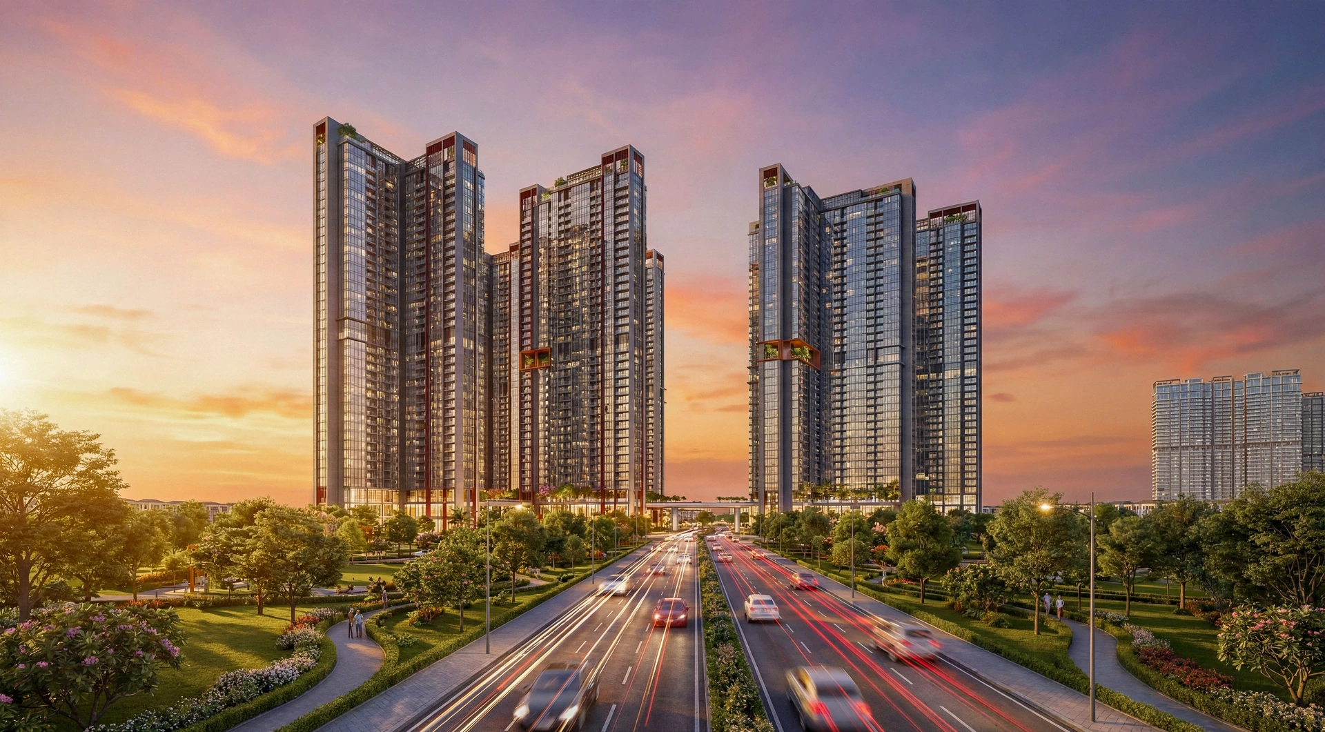 Phối cảnh khu đô thị trong ánh hoàng hôn