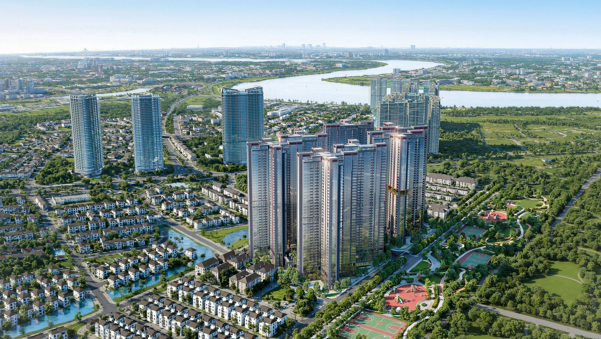 Phối cảnh tổng thể khu đô thị và cảnh quan ven sông