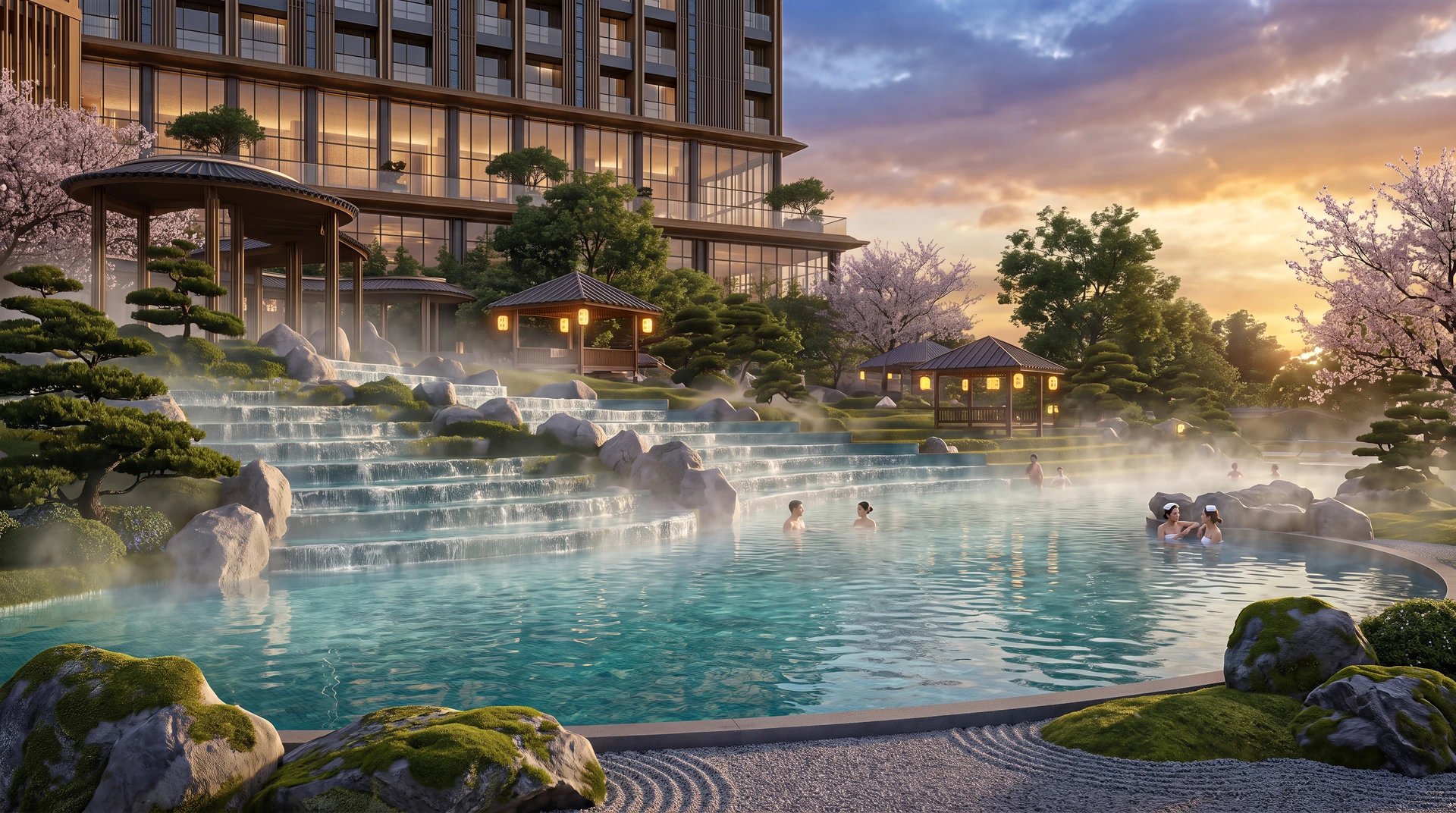 Phối cảnh cảnh quan và không gian Onsen